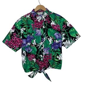 Vintage 90s Paquette Tropical Front Tie Button Up Shirt Large